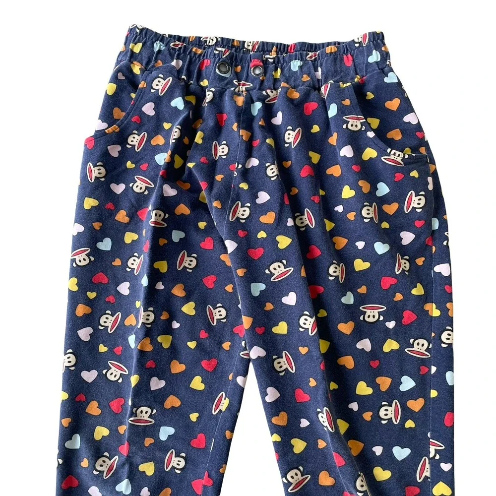Paul Frank Pajama Pants Womens L Vtg Y2k Monkey‎ Blue AOP Hearts Lounge Pockets